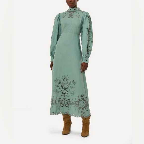 NWOT FARM RIO | $360 Broderie Anglaise Linen Blend Maxi Dress - Picture 6 of 11